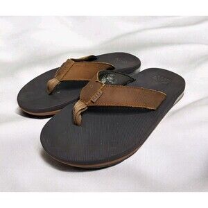 Reef Fanning Flip Flops Men's 9 Leather Sandals Brown Bottle Opener Beach